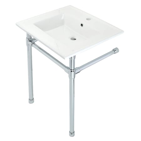 Dreyfuss 25 Console Sink W/ SS Leg (Sgl Faucet Hole), White/ Chrome